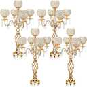 Nitial 4 Pcs 5 Arm Crystal Candelabra Centerpieces for Table 27 Inch Retro Victorian Crystal Candle Holders Bowl Table Centerpieces Decor for Wedding Banquet Valentine Dinner Party Event (Gold)