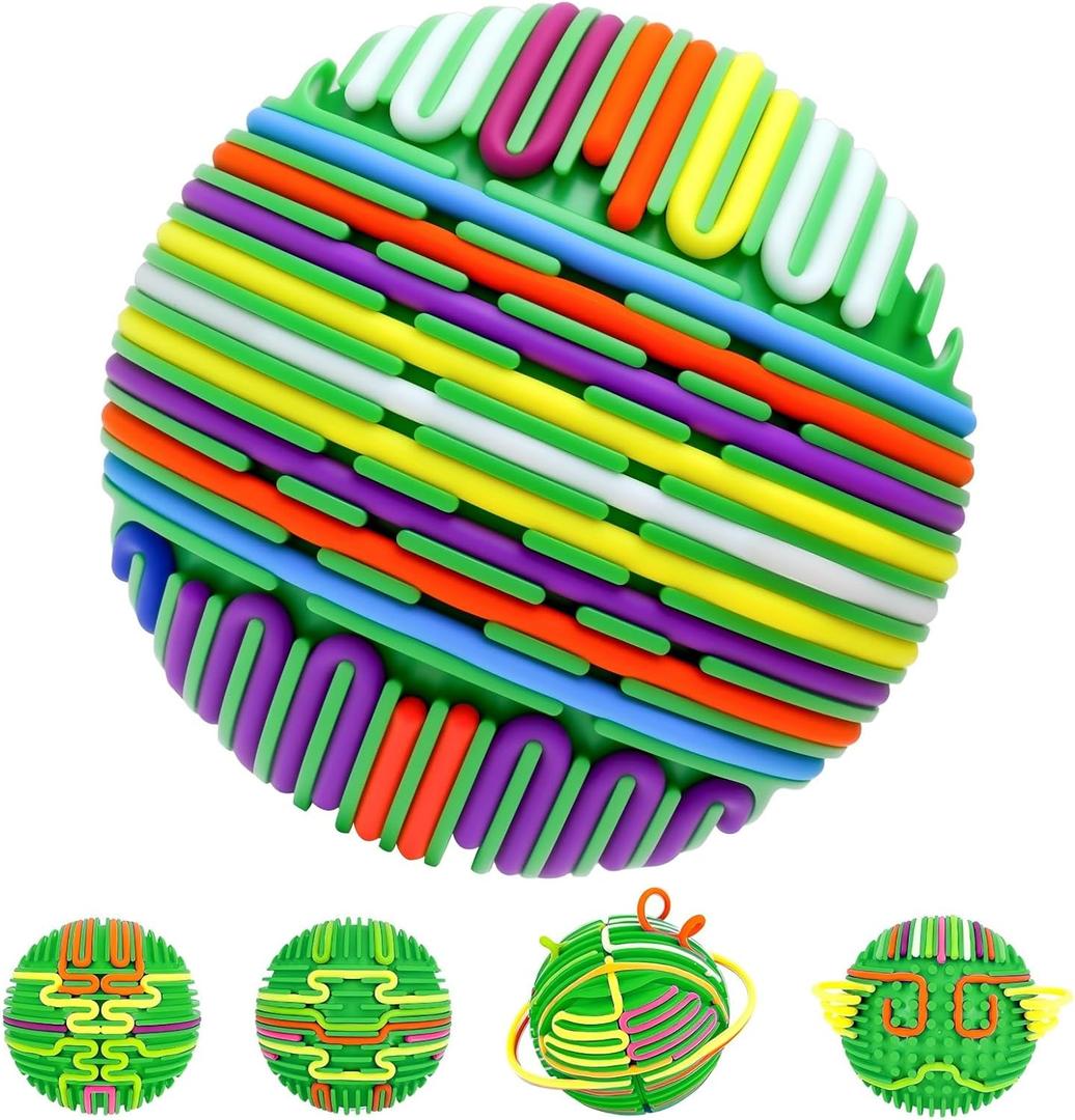 3 x Sensory Activity Ball,Sensory Activity Board 3D DIY Upgrade,Fidget Toy for Calming, Stress, Anxiety, ADHD & Autism,Kids 3+ & Adults,with 16 Strings (Green)