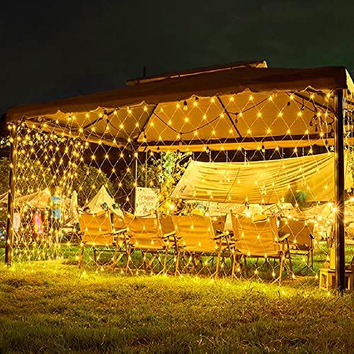 weillsnow 198 LED 9.8ft x 6.6ft Christmas Net Lights, Connectable 8 Lighting Twinkle Modes Mesh Lights for Christmas Outdoor Patio Garden Bush Fence Decorations (Warm White)