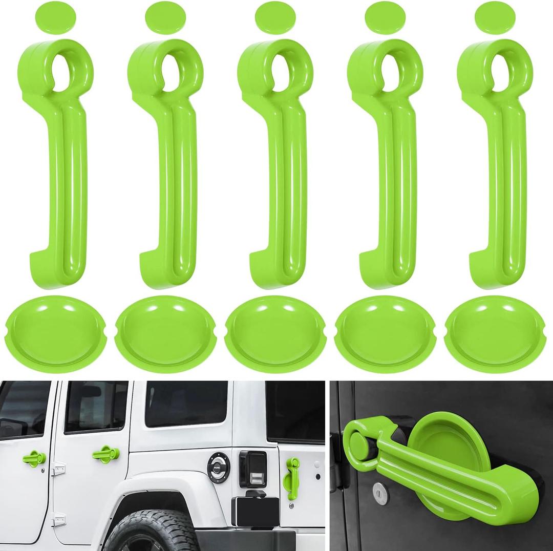 E-cowlboy Door Handle Cover Inserts+Tailgate Handle Cover+Recess Guard for 2007-2018 Jeep Wrangler JK JKU Sports Sahara Freedom Rubicon Unlimited Exterior Accessories (Green 15PCS)