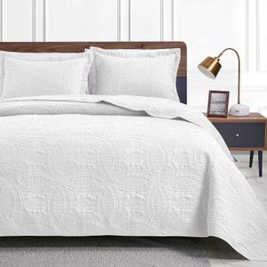 Love's cabin Quilts for Queen Bed White Bedspreads - Soft Bed Summer Quilt Lightweight Microfiber Bedspread- Modern Style Coin Pattern Coverlet for All Season - 3 Piece (1 Quilt, 2 Pillow Shams) (Full/Queen (90"x96"))