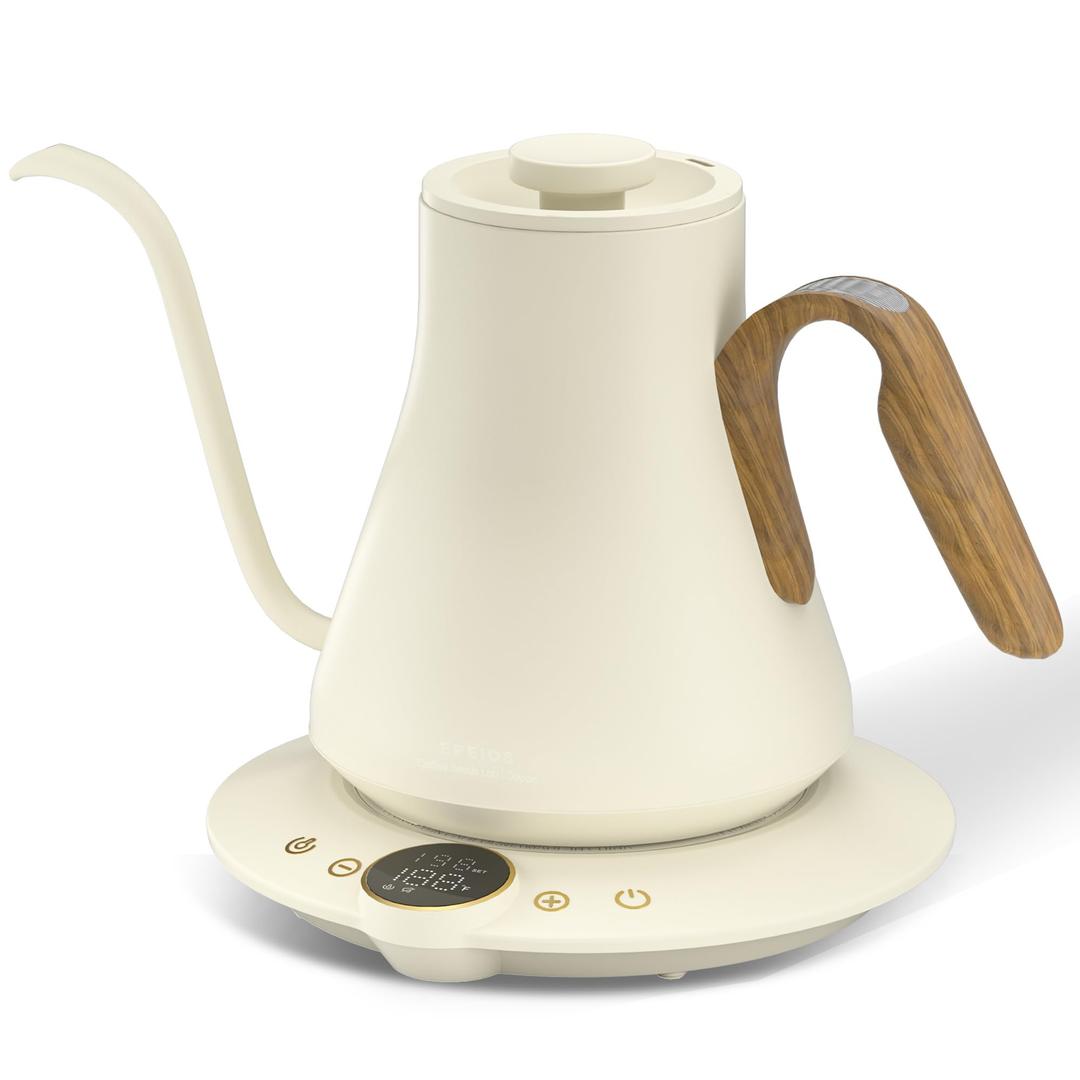Cocinare Barista Collection Gooseneck Electric Kettle, ±1℉ Precise Temperature Control for Pour-Over Coffee & Tea, Quick Heating 1500W, Stainless Steel Interior, 0.9L (Morandi White)