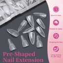 2 x Long Almond Soft Gel Nail Tips: 240Pcs Pre-Shaped Half Matte False Nail Tips Full Cover Acrylic Clear Fake Nails Extension for Manicure Home DIY 12 Sizes