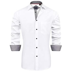 J.VER Men's Casual Long Sleeve Stretch Dress Shirt Wrinkle-Free Regular Fit Button Down Shirts, Size L