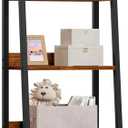 Furologee 5-Tier Ladder Shelf, Ladder Bookshelf with Removable Drawer, Rustic Bookcase Storage Rack Organizer, Wood Metal Freestanding Storage Shelf for Living Room, Home Office, Bedroom, Balcony (5-Tier, Rustic Brown)