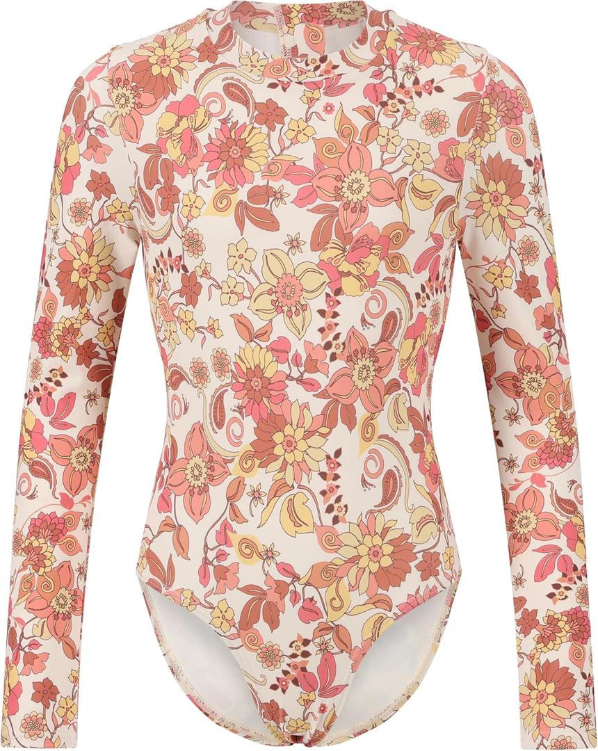 Billabong Girls' Long Sleeve Onesie Rashguard Swimsuit with UPF 50+ Sun Protection, Quick Drying Bathing Suit Size 12