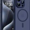 TOCOL Magnetic for iPhone 15 Pro Max Case, Upgraded Full Camera Protection, Compatible with Magsafe, Drop Protection, Translucent Matte Back Bumper Phone Cover 6.7-InchDark Blue