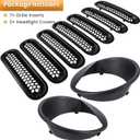 Front Grille Mesh Inserts & Headlight Cover for Jeep Wrangler JK JKU Sport Freedom Rubicon Sahara Unlimited 2007-2018 Exterior Accessories Clip-in Grille Guard Headlight Bezels Trim (Matte Black)