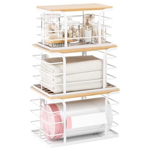 Stylstoreazy 3 Pack Stackable Pantry Organizer,Stainless Steel Trash Bag Holder Dispenser,Kitchen Storage Organization for Kitchen Counter Sink,Laundry Room,Pantry, White