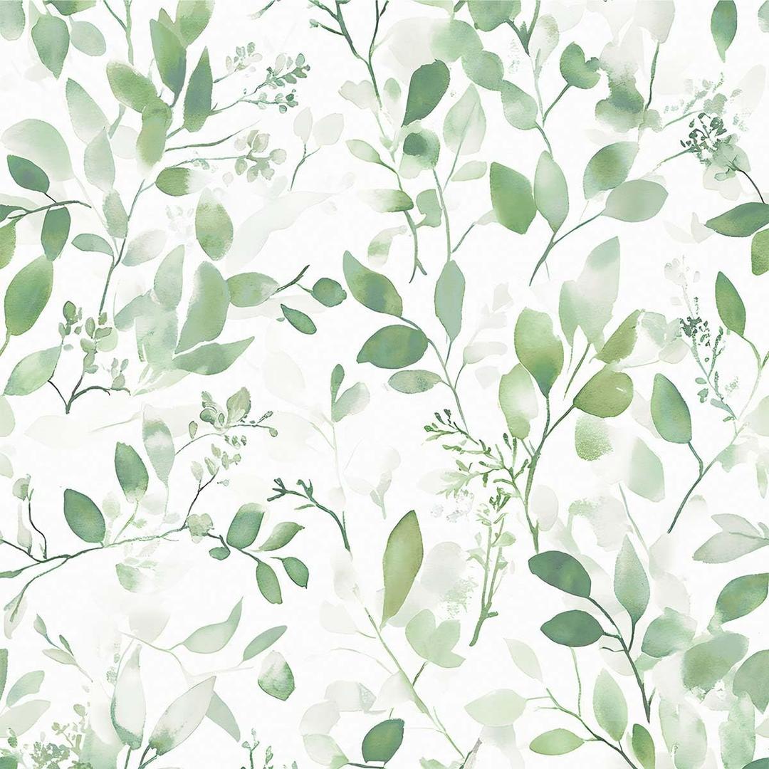 Naphite Green Leaf Peel and Stick Wallpaper Boho Modern 197inL 17.3inW Contact Paper for Cabinets Sage Green Leaves Self Adhesive Removable Wallpaper for Bathroom Waterproof Botanical Flower Decor