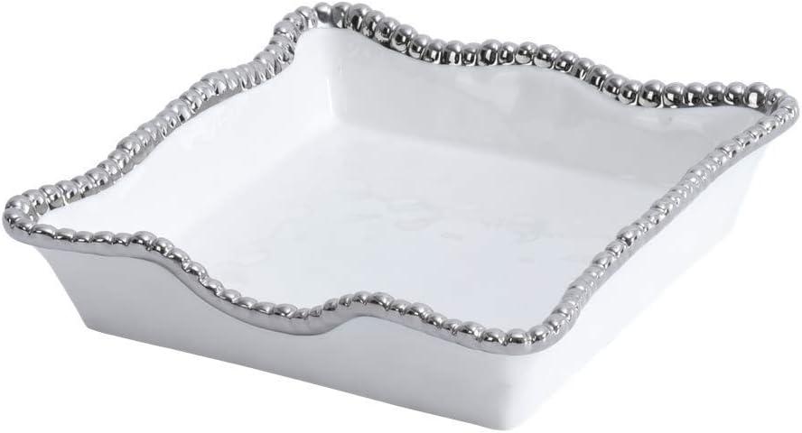 Pampa Bay Salerno Porcelain Luncheon Napkin Holder, White (White and Silver)