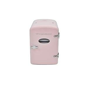 Frigidaire Pink Mini Personal Fridge Cooler, 1 Gal Capacity fits Six Cans, Includes Plugs for Home Outlet & DC Charger - 9.84" D x 7.09" W x 10.35" H