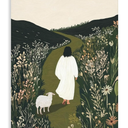 Dazzlewall Sage Green Christian Wall Art Decor, Jesus & Lamb Walking in Field Artwork Print Religious Canvas Painting for Church Bedroom Prayer Room, 12x16 in Unframed