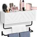 Hair Tool Organizer Wall Mount, Hair Dryer Holder with 2 Towel Bars, Wood Hot Tools Organizer, Rustic Bathroom Organizer Blow Dryer Holder for Bathroom Decor, Flat Iron, Curling Wand, Brushes(White)