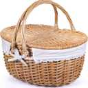 Wicker Picnic Basket with Lid and Handle Sturdy Woven Body with Washable Lining for Easter,Mother's Day,Outdoor Camping