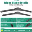 26" 18" 14" Windshield Wiper Blades Replacement for Honda Civic Hatchback 2017 2018 2019 2020 2021 Premium All Weather Front Rear Wipers Set - OEM Quality (Pack of 3)