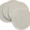 WAZAIGUR Round Placemats Washable Thick Cotton Absorbent 13 inch Round Table Mats for Kitchen Dining Table Set of 4 Round Woven Fabric Indoor/Outdoor Place Mats (Cream, 4)