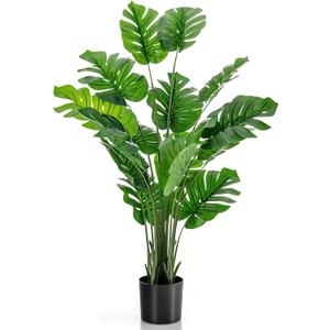 5FT Fake Monstera Deliciosa Plants, Faux Monstera Plant w/15 Turtle Leaves, Cement-Filled Plastic Pot, 60 Inch Fake Plant for Indoor Home Office Living Room Decoration