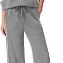Sampeel Women 2 Piece Lounge Sets Sweatsuit Fall Outfits Matching Wide Leg pants Set Tracksuit Trendy Clothes (Medium, Grey)