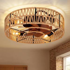 2-in-1 Low Profile Ceiling Fan with Light, 20 Caged Boho Safety Design for Kids - 3000K, Smart APP/Remote Control, Quiet Flush Mount DC Motor, Ideal for Bedroom/Kitchen Farmhouse Style