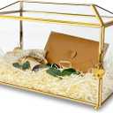 12.6 inches Gold Wedding Glass Card Box Large Wedding Card Box with Lock and Slot for Reception Handmade Clear Decorative Boxes for Graduation, Gift Cards, Party, Ceremony, Geometric Terrarium