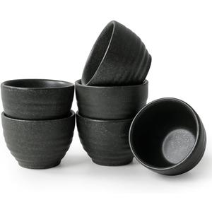 1.6oz Espresso Cups Set of 6, Matte Black Ceramic Demitasse Coffee Cups for Espresso, Latte, Cappuccino – Small Shot Cups – Stackable Mini Mugs for Home, Cafe, Restaurant