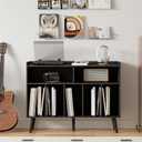 ChooChoo Record Player Stand, Turntable Stand with Vinyl Storage, Record Player Cabinet Up to 350 Albums, Cube Storage Organizer for Living Room, Black, 39.4" W X 15.7" D X 29.5" H