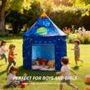 Rocket Space Ship Play Tent for Kids with Star Lights, Astronaut Themed Pop-Up Playhouse for Indoor & Outdoor, Foldable Space Adventure Gift for Boys and Girls