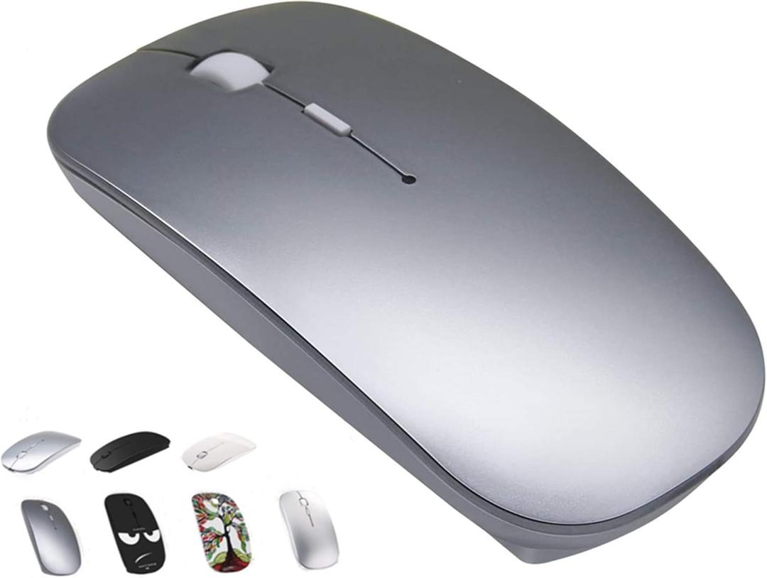 Bluetooth Wireless Mouse for MacBook Air Mac Pro Laptop Computer iPad Pad PC Laser Optical Rechargeable Mini Slim Silent Mouse Widely Used Desktop Hp iMac (Gray) (Grey)