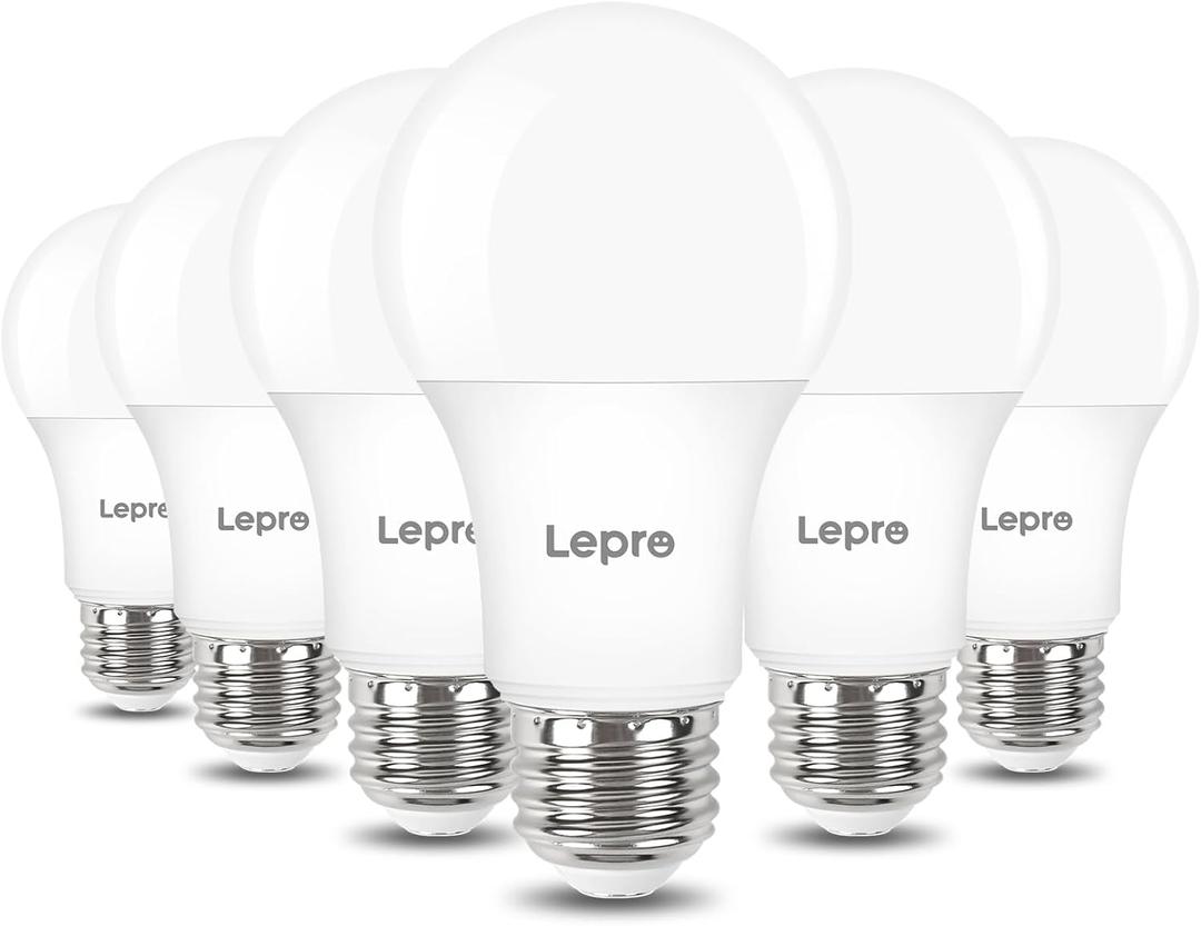 Lepro Dimmable LED Light Bulbs 60 Watt Equivalent, 9.5W 800LM Daylight White 5000K, A19 E26 Standard Medium Base, UL FCC Listed, 15000 Hour Lifetime, 6 Packs
