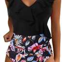 B2prity Women's One Piece Swimsuit Ruffle Slimming Tummy Control Bathing Suit Criss Cross High Waist 1 Piece Swimwear. 23 Size