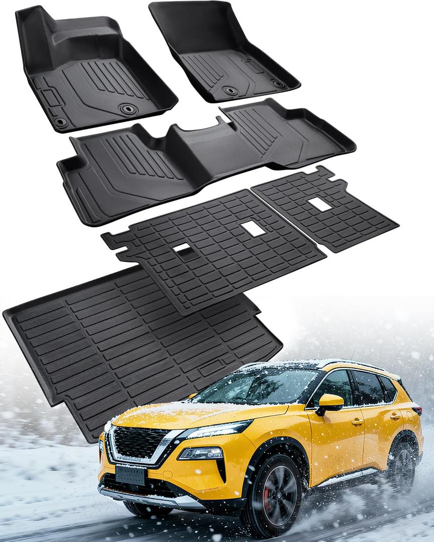 Floor Mats for Nissan Rogue 2026 2025 2024 2023 2022 2021 Accessories, All Weather Protection Heavy Duty Car Floor Liners, Full Coverage TPE Rubber Cargo Mats with Backrest Protectors (Not for Sport)
