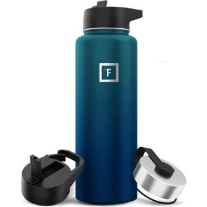 IRON FLASK Camping & Hiking Hydration Flask with 3 Lids - Stainless Steel, Double Walled & Vacuum Insulated Water Bottle - Leak Proof & BPA Free (Dark Night, Straw - 40 oz)