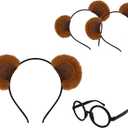 3 Chipmunk Headbands and 1 Round EyeGlasses Frame Bear Ears with Non-Lens Glasses