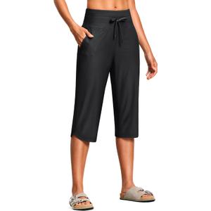 ISEEGZ Swim Capris Pants for Women 18" Tummy Control Quick Dry Keep Warm UPF 50 Swim Shorts Women with Liner and Pockets Black, Size: Small