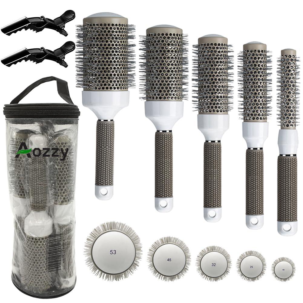 Round Brush Set for Blow Drying, Curling, Professional Ceramic Ion Thermal Barrel Brush, Leaves Hair Shiny, Heat Styling Brush 5 Different Sizes, Works Very Well with The Blow Dryer