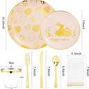 GATHER 175Pcs Easter Plastic Plates - Pink Plastic Dinnerware Set with Gold Bunny Includes 25 Dinner Plate and 25 Dessert Plate, 75 Silverware, 25 Cups, 25 Napkins for Easter Party