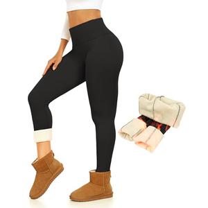 Thermal Thick Fleece Lined Leggings -High Waisted Warm Winter Yoga Pants for Women Running Workout Leggings Black (L)