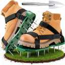 Ohuhu Lawn Aerator Shoes with Hook & Loop Straps, All New Unique Design Free-Installation Heavy Duty Spiked Aerating Sandals, One-Size-Fits-All for Yard Patio Lawn Garden (Green&black)