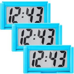 Frienda 3 Pieces Mini Digital Clock Small Digital Clock Stick on Battery Operated Self Adhesive Bracket for Car Dashboard Fridge (Blue)
