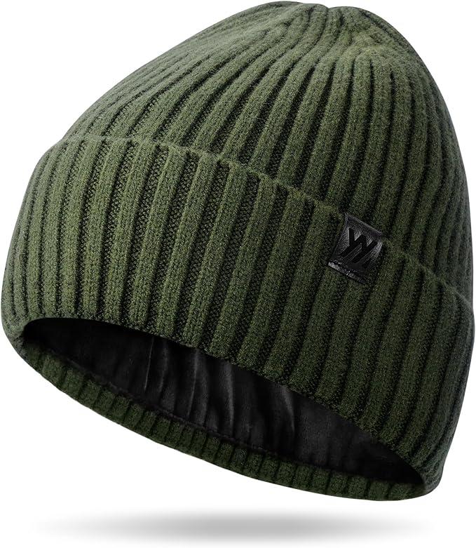 YANIKY Winter Beanie Hat for Men & Women, Fleece Lined Thermal Knit Hat Ski Beanie Skull Cap Cuffed Cap for Cold Weather 1prs green