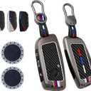 3 Pack for BMW Key Fob Cover, Fit for 2023-2025 2026 New X5 X6 X1 X7 5 7 iX i7 740i 760i XM Accessories, Zinc Alloy Key Case with Carbon Fiber Pattern Silicone Remote Key Protector Keychain