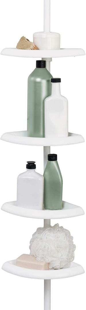 Zenna Home 4 Tier Tension Pole Shower Caddy Plastic Corner Pole Adjustable Shelves 5-8ft White