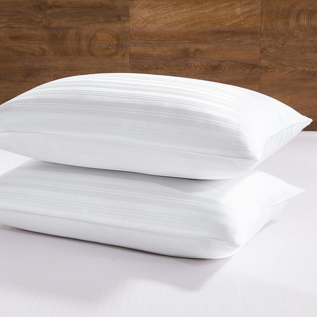 downluxe Goose Feather and Down Pillows - Hotel Collection Feather Pillows Set of 2 for Back, Stomach or Side Sleepers, King Size (20"x36") (Classic Horizontal Stripes)