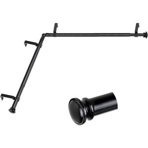 TONIAL Corner Window Curtain Rods, 36 to 72 Inch Center Rod for window 3/4 Inch Decoratice Telescoping Drapery Rods with Small Cap End, Black
