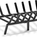 24" Fireplace Grate, Solid Steel Firewood Burning Rack, Heavy Duty Fire Grates, Matt Black Fireplace Rack, 7-Bars Fireplace Log Grate Holder 2 Pack
