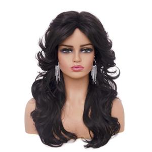 Rugelyss Vintage Wigs Natural Black Wig for Women Lady Layered Synthetic Full Wigs for 70s Cosplay Costume Disco Hair Wig