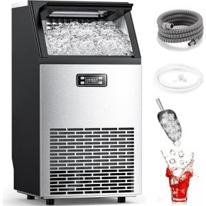 COWSAR Commercial Ice Maker Machine 100Lbs/24H, Stainless Steel Undercounter Ice Maker with 33Lbs Storage Capacity, Self-Cleaning Freestanding Ice Machine for Home, Bar, Restaurant, Office, Outdoor