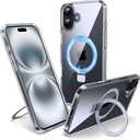 Magnetic Case for iPhone 16 - [Built-in Invisible Stand] [Compatible with MagSafe] [Military Grade Drop Protection] Anti-Yellowing Hard Back Silicone Edge Cover, 6.1", Clear
