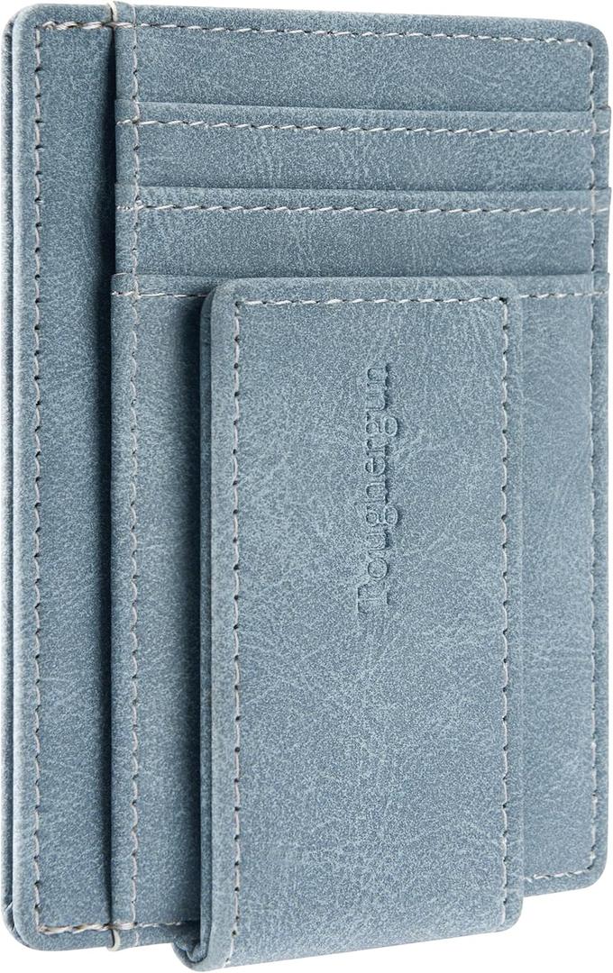 Toughergun Slim Wallet for Men RFID Blocking Money Clip, Minimalist Front Pocket Credit Card Holder, Magnetic Thin Mens Wallets with ID Window (Light Blue)